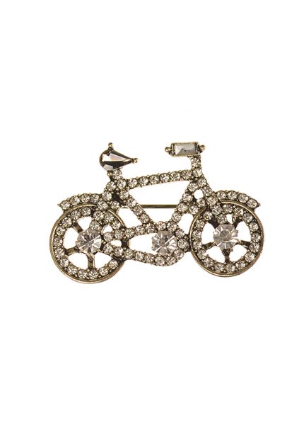 Glamour Cycle - Antique Gold / Clear Crystal Brooch