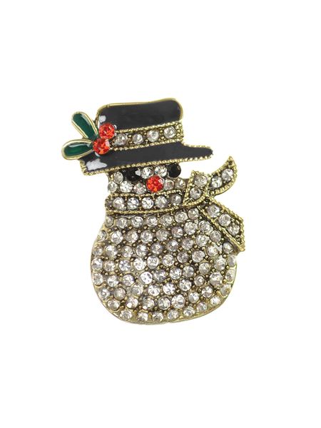 The Snowman Sparkles Brooch - Antique gold / clear