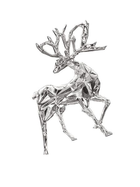 Geo Sculpted Reindeer Brooch - Silver