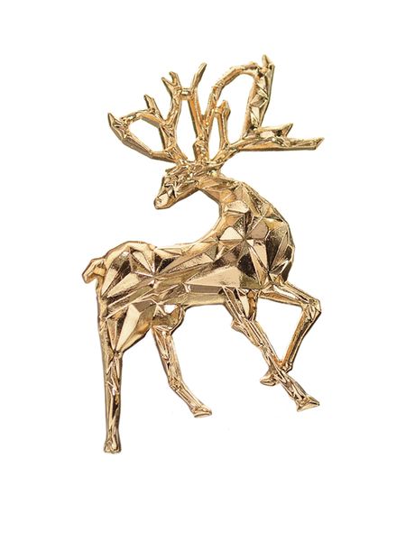 Geo Sculpted Reindeer Brooch - Gold