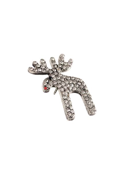 Rudolf The Red...... Pin Brooch - Antique Silver / Clear