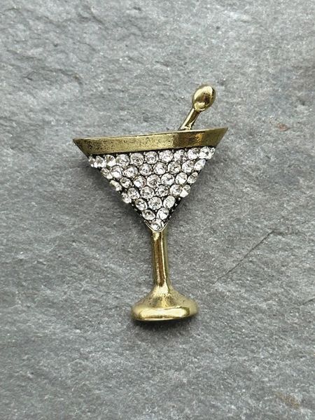 Martini Celebration Brooch - Antique Gold / Clear