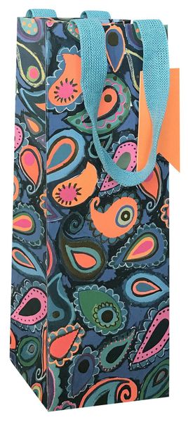 Bottle Bag Blue Paisley Print