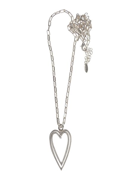 Twin Heart Frame Pendant - Worn Silver - necklace