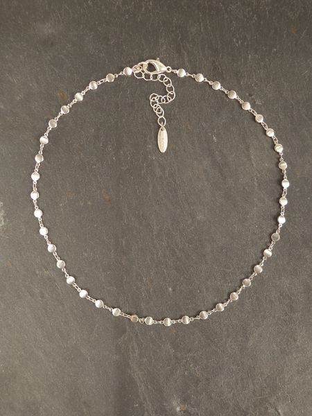 Short Fine Pill Chain To Layer - 44cm - Worn Silver - necklace