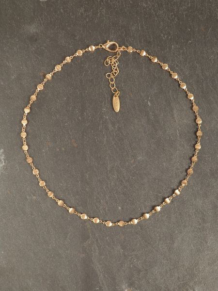 Short Fine Pill Chain To Layer - 44cm - Worn Gold - necklace