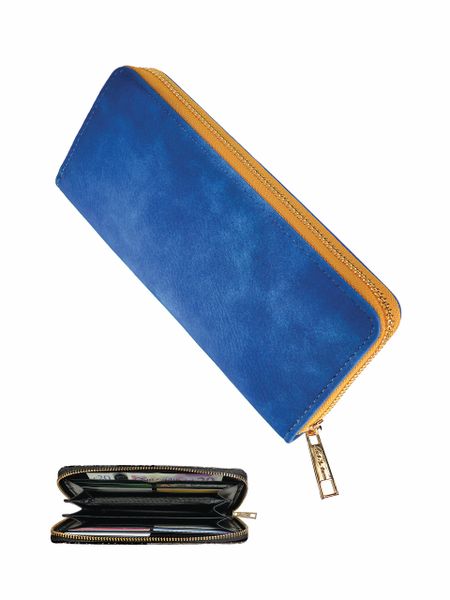 Large Purse/Organiser W/Contrast Zip - Cobalt & Mustard