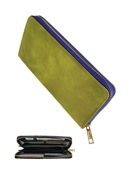 Large Purse/Organiser W/Contrast Zip - Lime & Blue