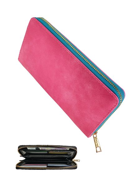 Large Purse/Organiser W/Contrast Zip - Fuchsia & Teal