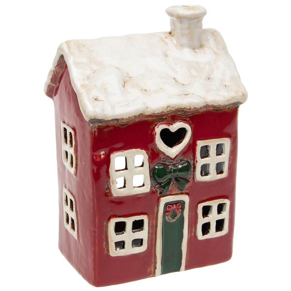 Village Pottery Christmas House with Heart and Bow