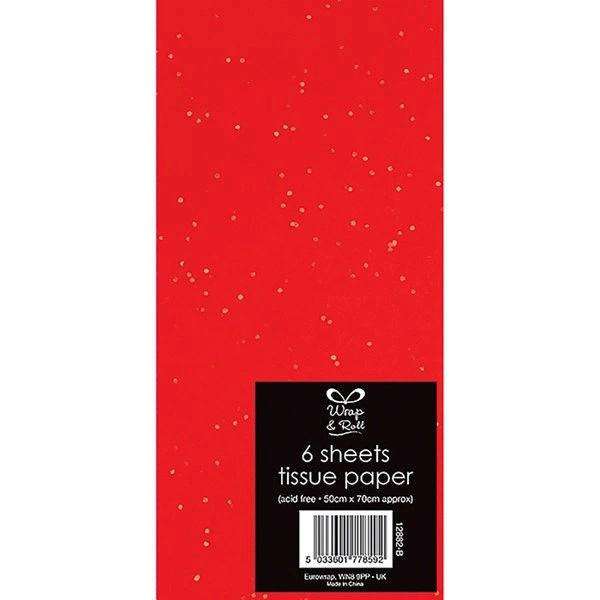 6 sheets Glitter Tissue Paper Red