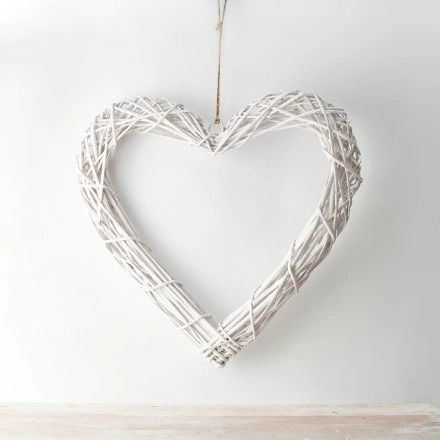 RUSTIC WHITE WICKER HEART, 50CM LARGE - CLICK & COLLECT ONLY