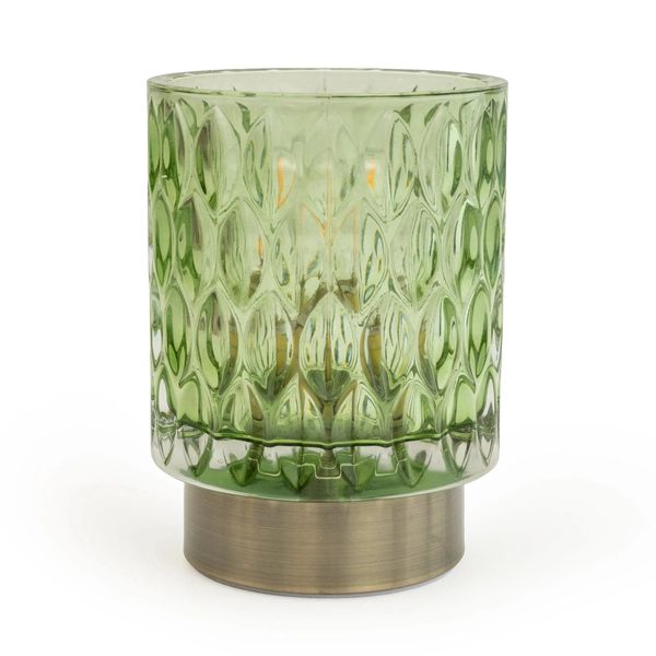 LED Lamp Table Embossed Green and Brushed gold 15cm