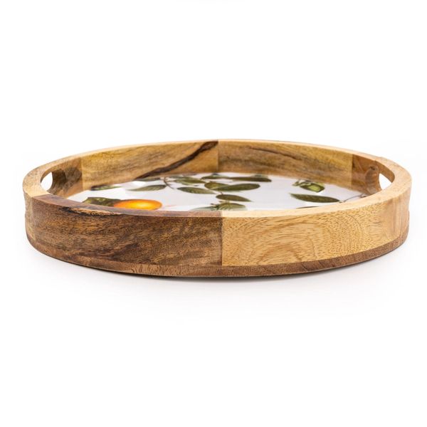 Handcrafted Orange Blossom Round Wooden Tray 30cm