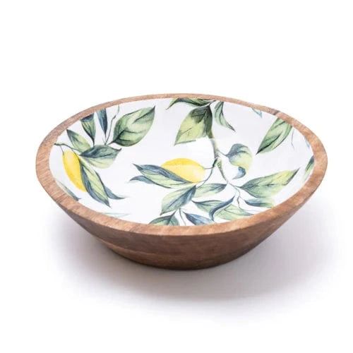 Handcrafted Lemons and Leaves Mango Wooden Bowl Dish 24cm