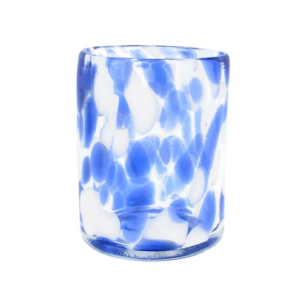 Glass Tumbler 9cm - Blue/White Marble
