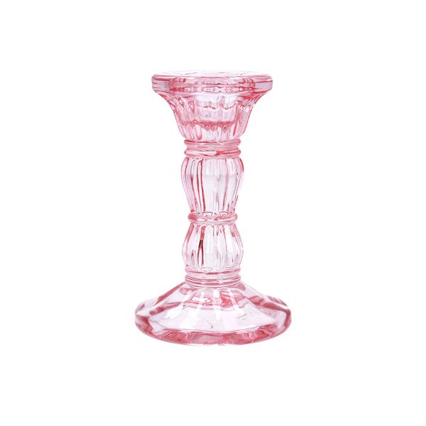 Glass Candlestick 10cm - Pastel Pink