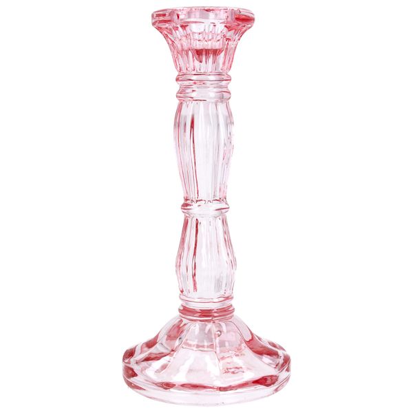 Glass Candlestick 15cm - Pastel Pink