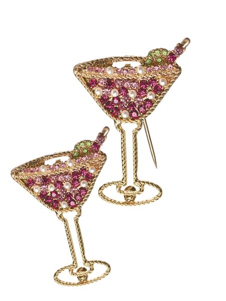 Cocktail Hour Brooch - Gold/Pearl/Rose Crystal