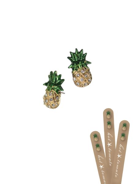 Pineapple Enamel Studs - Golden & Green