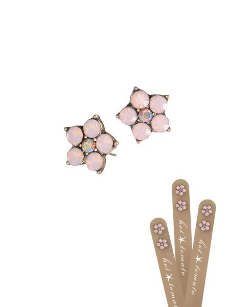 Five Petal Floral Studs - Old Gold/ Rose Water Opal/AB