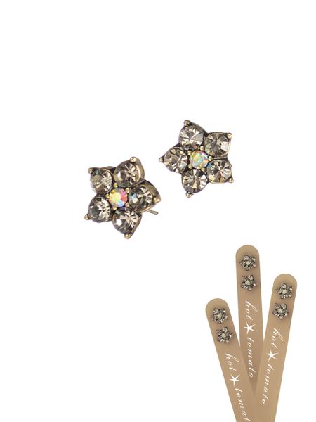 Five Petal Floral Studs - Old Gold/Black Diamond/AB