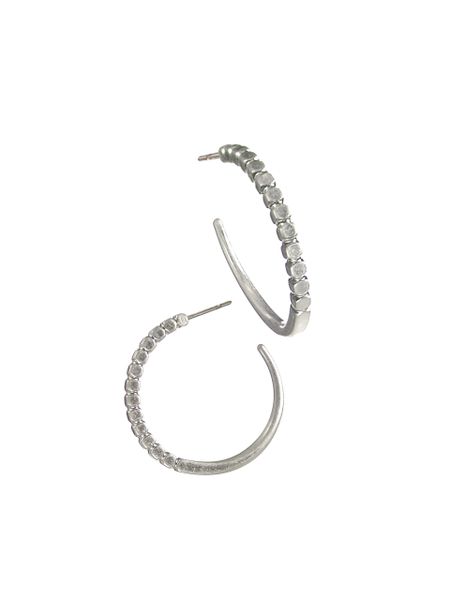 Hoops W/Flat Work Circle Detail - Worn Silver