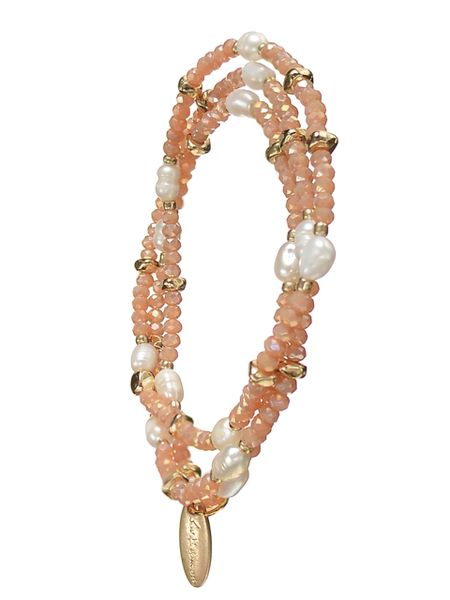 Wrap Around Bracelet or Necklace - Elasticated - Pearl/Peach