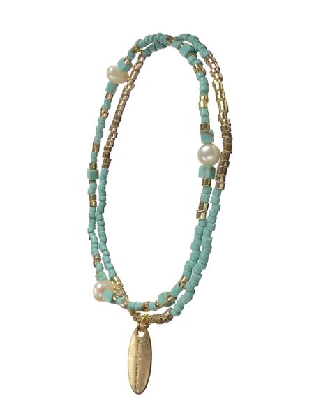 Finer Things - Dble Seed Bead W/FW Pearl - Aqua/Gold