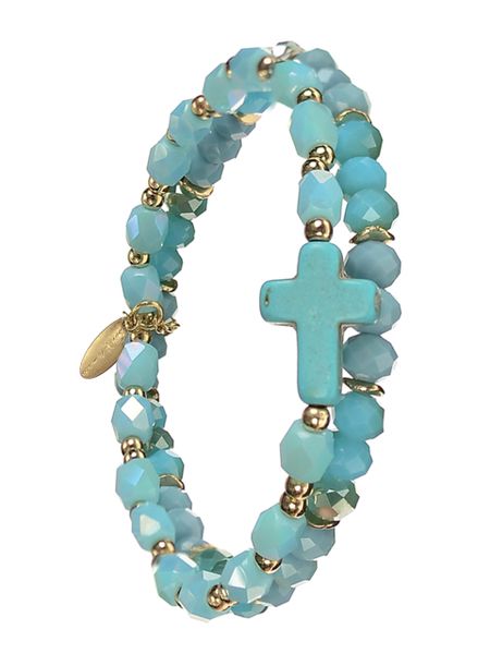 Crystal & Cross Double Elas - Turquoise Waters