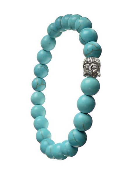 Budhha Bead Bracelet - Elasticated - Silver/Turquoise