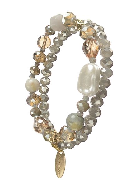 Crystal & Faux Pearl - Elas Duo - Warm Grey/Golden