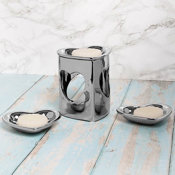 Ceramic Deco Heart Oil Burner Silver