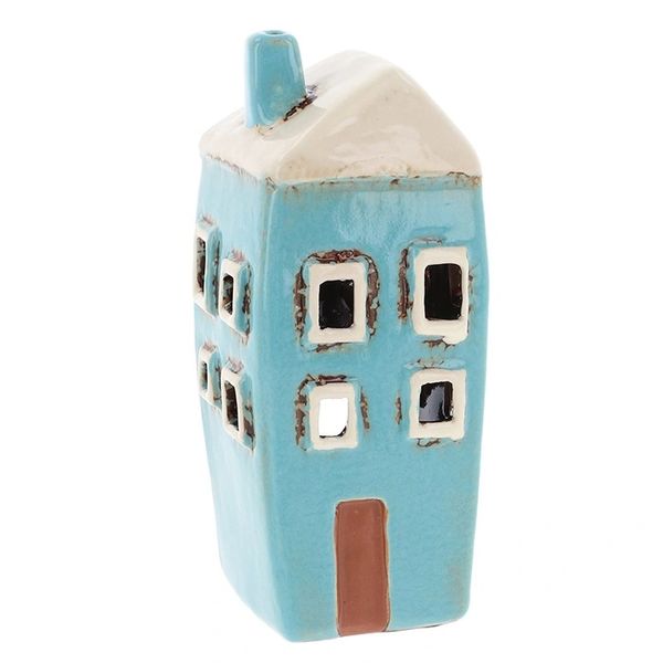 Village Pottery Tall House Turquoise Mini Tealight