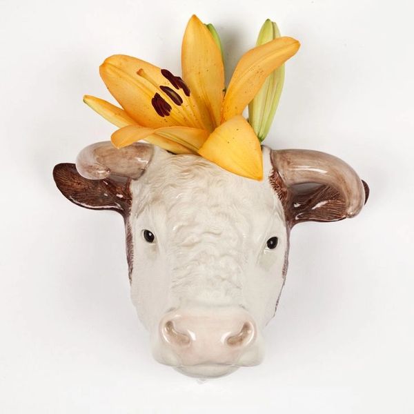 Hereford Bull Wall Vase by Quail Ceramics