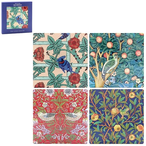 William Morris Ceramic Coasters Strawberry Thief Set of 4