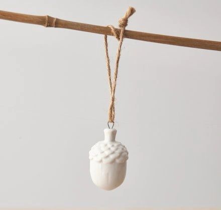 WHITE HANGING ACORN DECORATION, 4.5CM