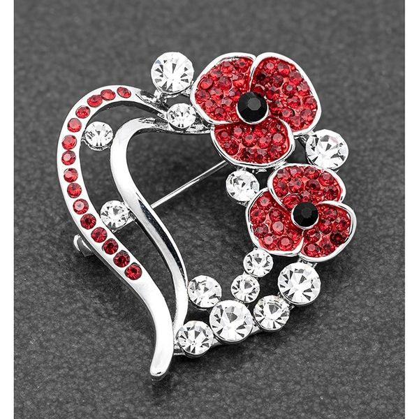 Jewelled Poppy Heart Brooch