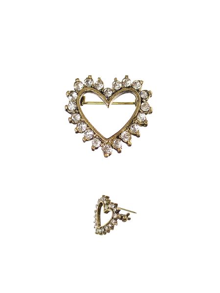 Open Heart Brooch -Antique Gold / Clear