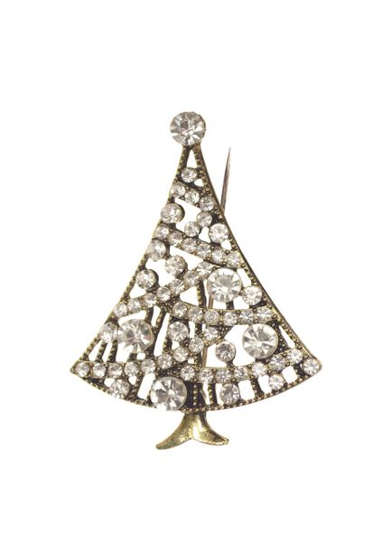 Christmas Tree Brooch - Antique Gold/Clear