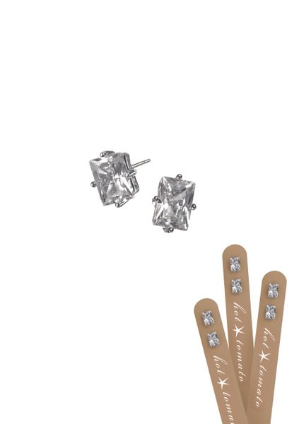 Brilliant Sparkle Oblong Studs - Silver/Clear