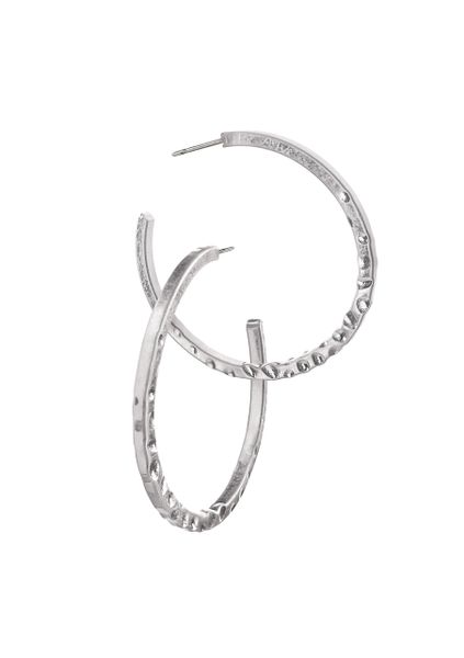 Classic Demi Textured Hoops / 43mm - Worn Silver