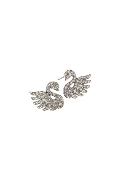 Vintage Style Swan Shimmer Studs - Silver/Clear