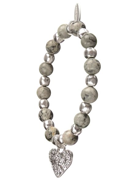 Heart Charm Drop - Worn Silver / B&W Jasper