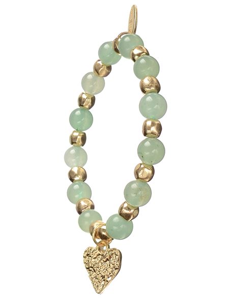 Heart Charm Drop - Worn Gold / Jade Green