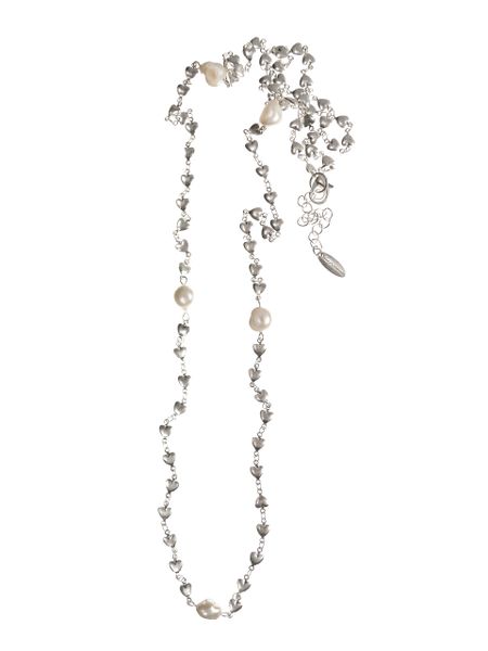 Heart Chain W/Natural Pearls Captured - Worn Silver