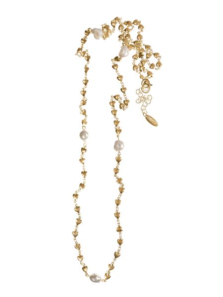 Heart Chain W/Natural Pearls Captured - Worn Gold