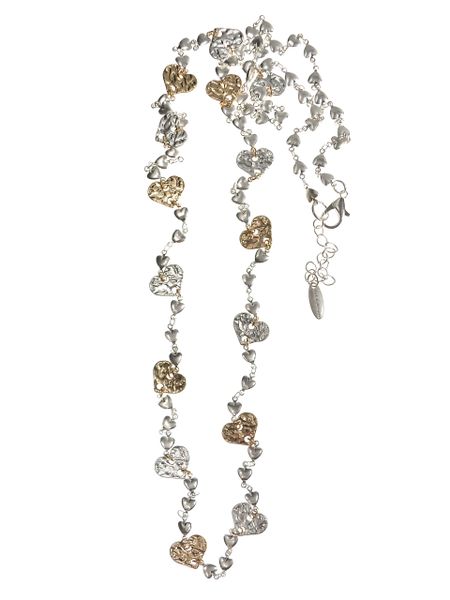 Molten Hearts on Heart Chain - Worn Silver & Gold Mix