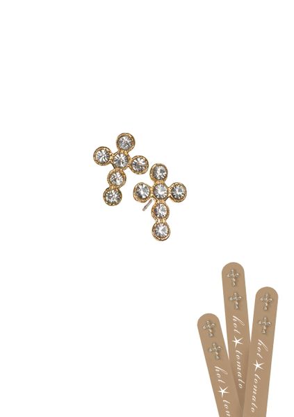 Latin Style Crystal Cross Studs - Old Gold/Clear