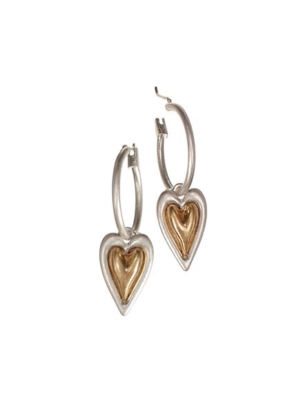 Two Tone Heart on Silver Hoop - Worn Silver/Gold